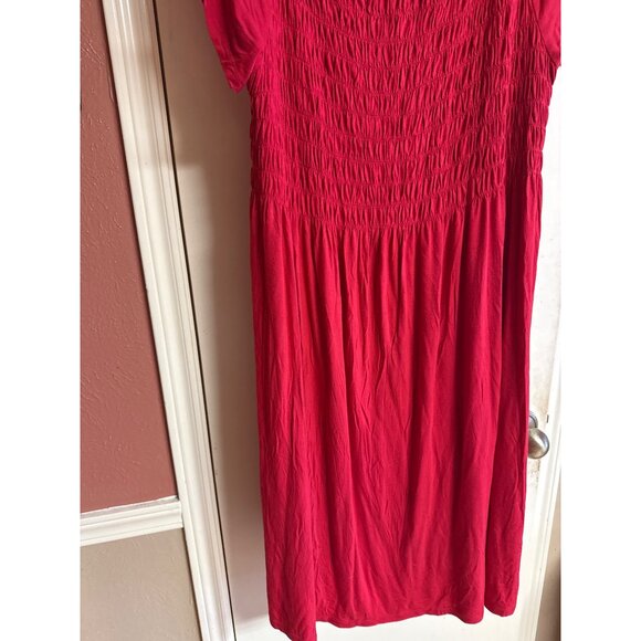 Lane Bryant Red Smocked Midi Dress 14/16 Short Sleeves Rayon/Spandex Lightweight - Picture 5 of 7